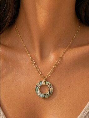 Gold Layered Abalone Shell Pendant Necklace | Boho Chic Statement Jewelry